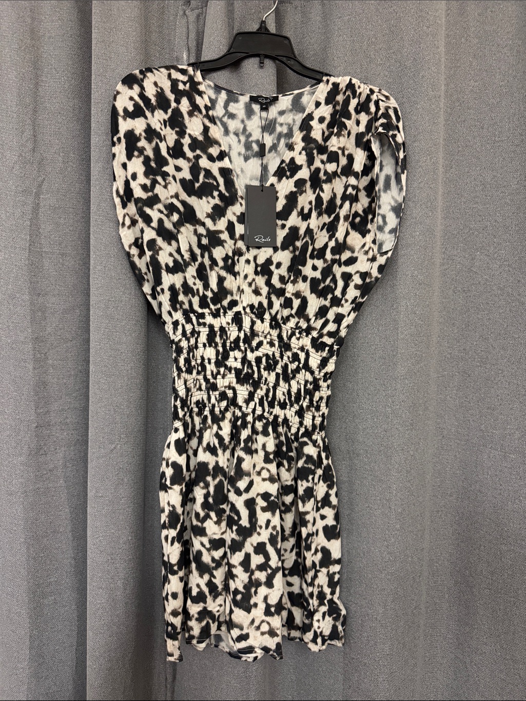 Rails Black & White Animal Print Smocked-Waist Dress